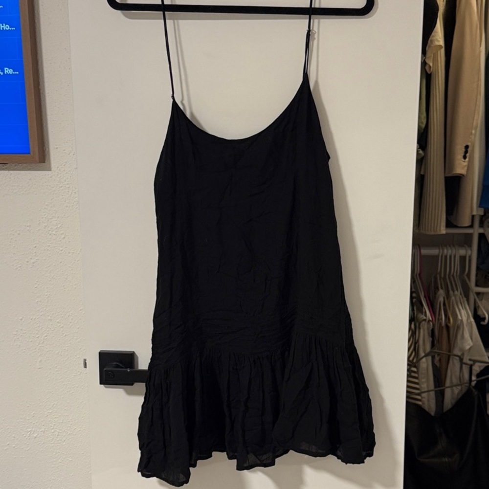 Black Indah Spaghetti Strap Ruffle-Hem Tank Dress